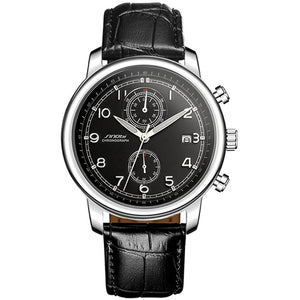 SINOBI Fashion Sports Men's Multifunction Wrist Watches Black Leather Watchband Top Luxury Brand Male Geneva Quartz Clock 2017