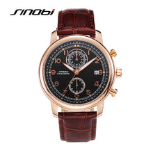 SINOBI Fashion Sports Men's Multifunction Wrist Watches Black Leather Watchband Top Luxury Brand Male Geneva Quartz Clock 2017