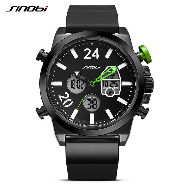SINOBI Luxury Brand Men Military Sport Watches Men's Digital Quartz Clock Full Steel Chronograph Wrist Watch Relogio Masculino