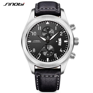 SINOBI top brand luxury chronograph sports leather glowing men's watch